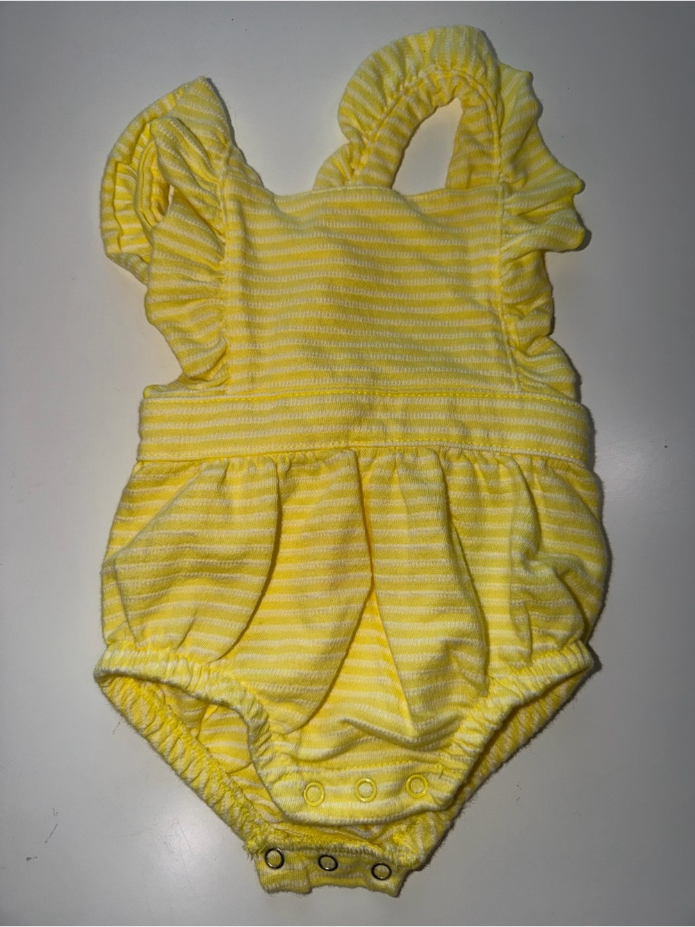 Cat & Jack Yellow White Striped Ruffle One-Piece Bodysuit